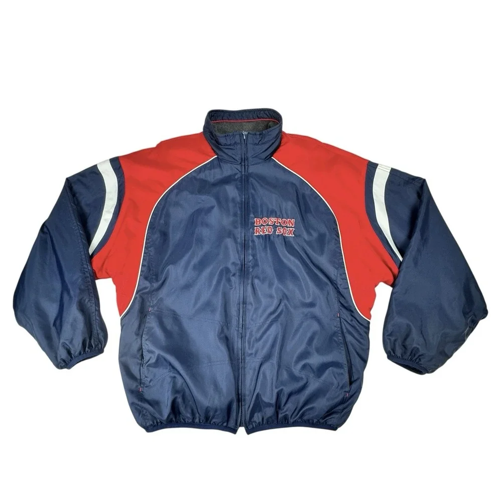 Boston Red Sox‎ Reversible Dugout Jacket M MLB Nylon Fleece Full Zip Navy Red